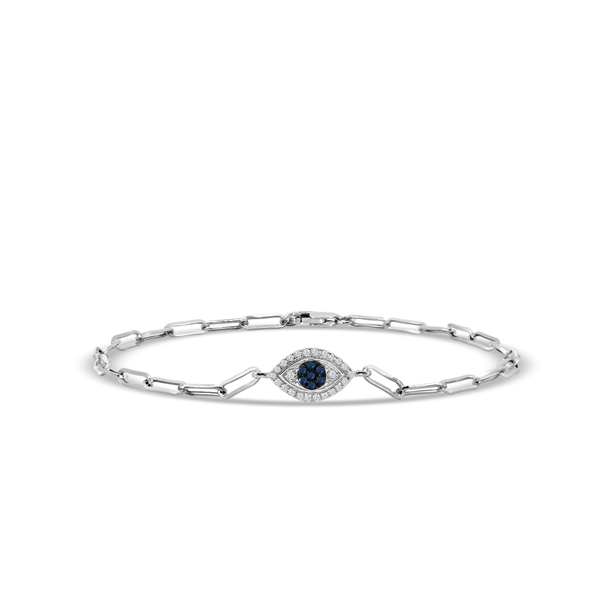 14KW 0.15 Ctw Diam Paperclip Evileye Bracelet.