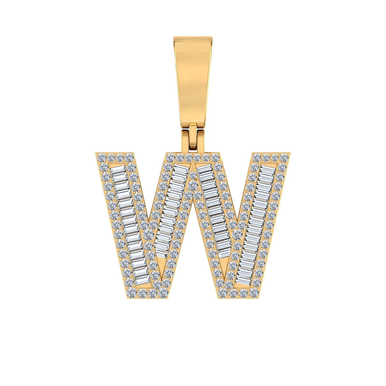 10K Yellow Gold Baguette Diamond Initial W Letter Pendant 5/8 Cttw