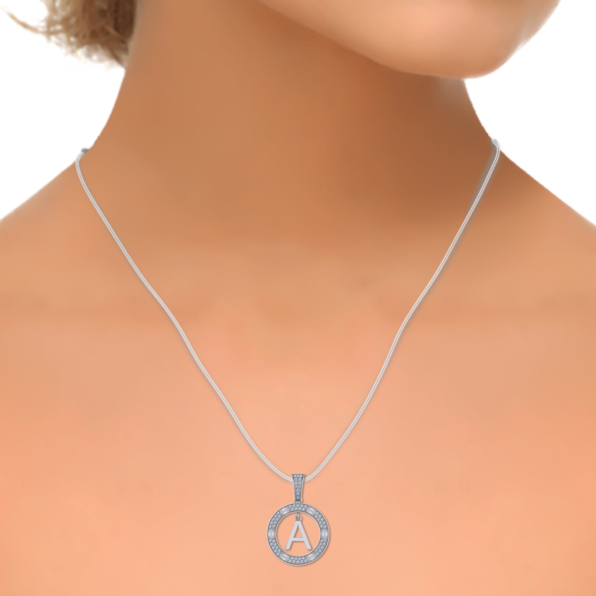 10K White Gold Round Diamond A Letter Initial Pendant 1/5 Cttw