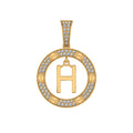 10K Yellow Gold Round Diamond H Letter Initial Pendant 1/5 Cttw