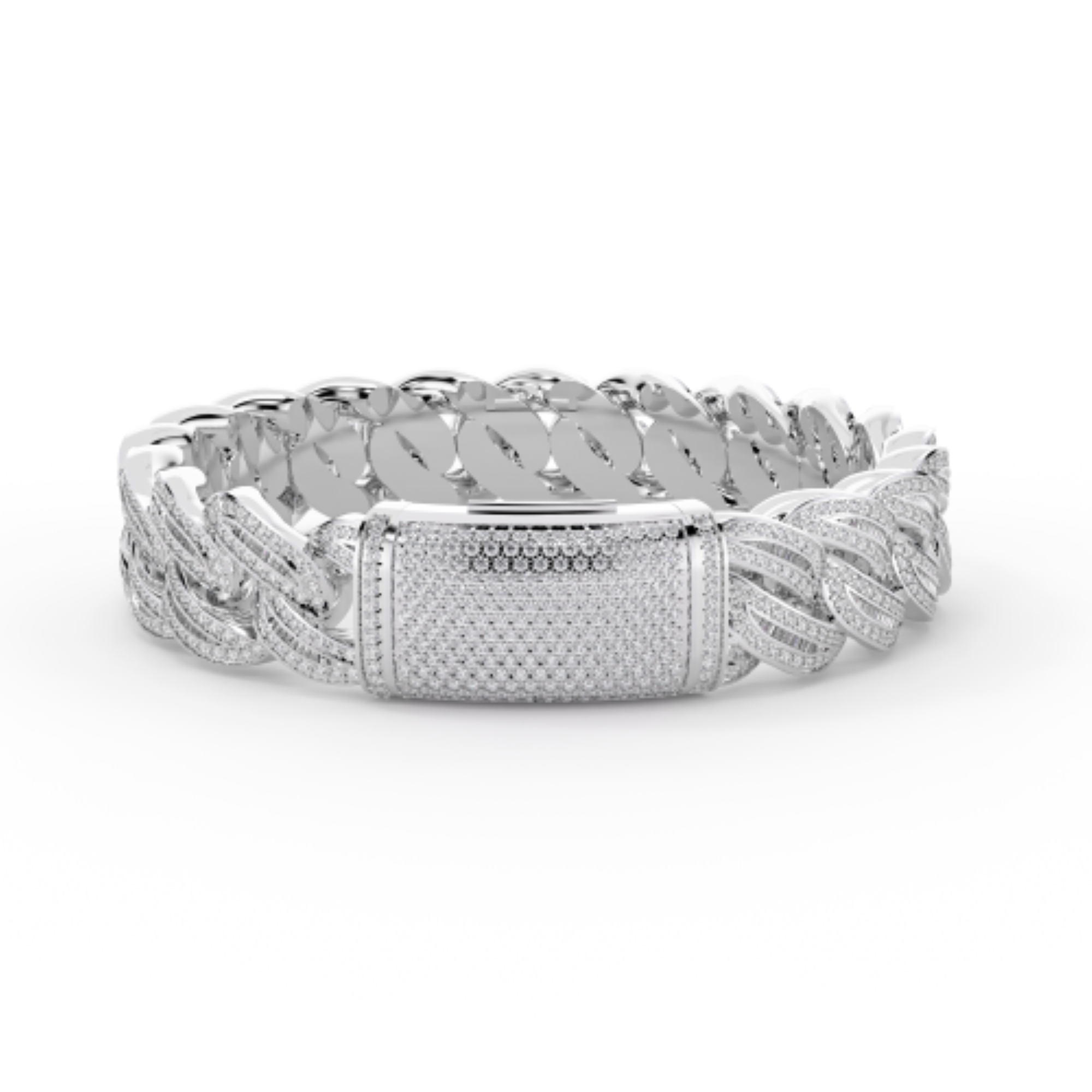 10K White Gold Tw Cuban Baguette Bracelet 8.5Inches  9-1/2 Cttw crafted in white gold with round brilliant diamonds