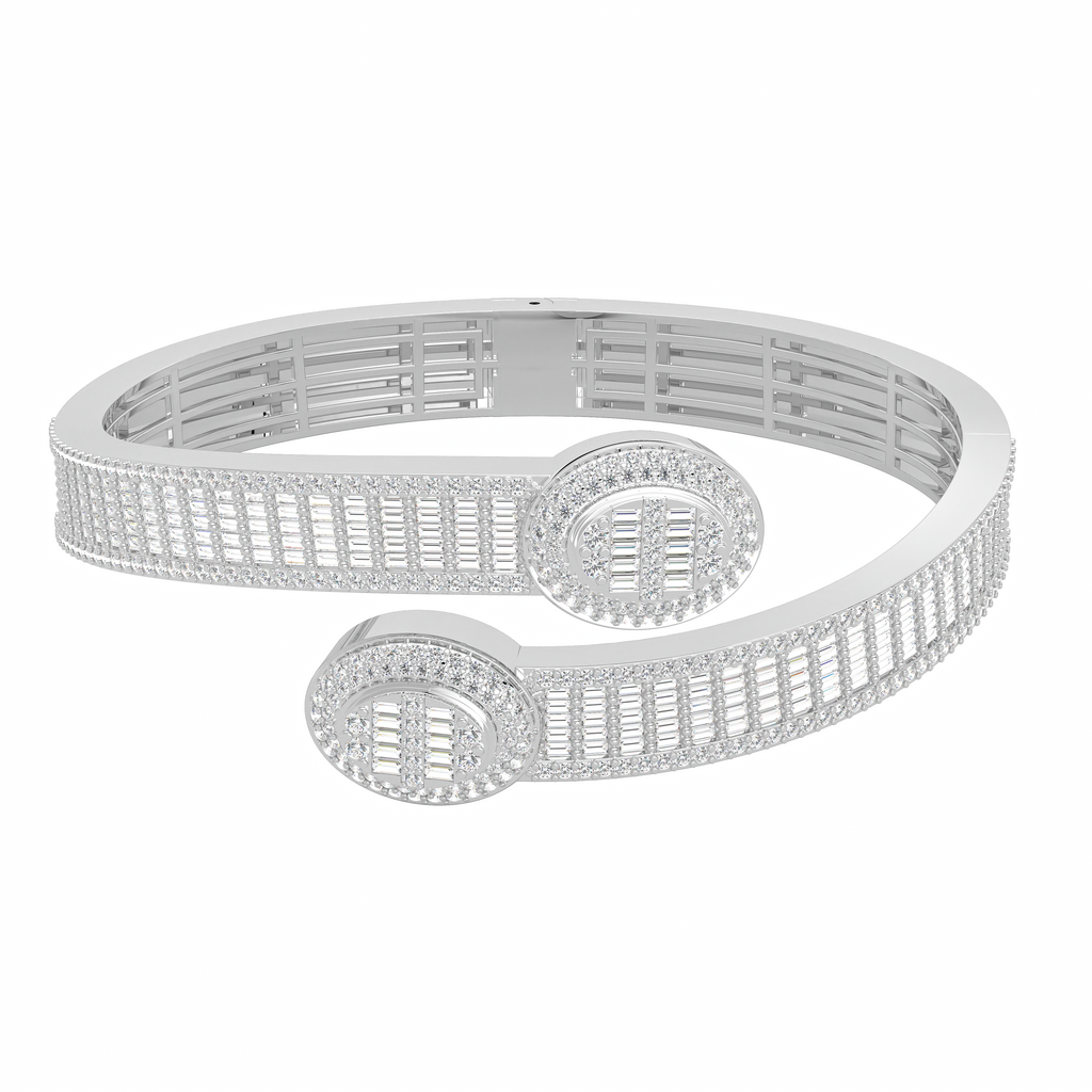 10K White Gold Tw Baguette Bangle Bracelet  5-1/2 Cttw