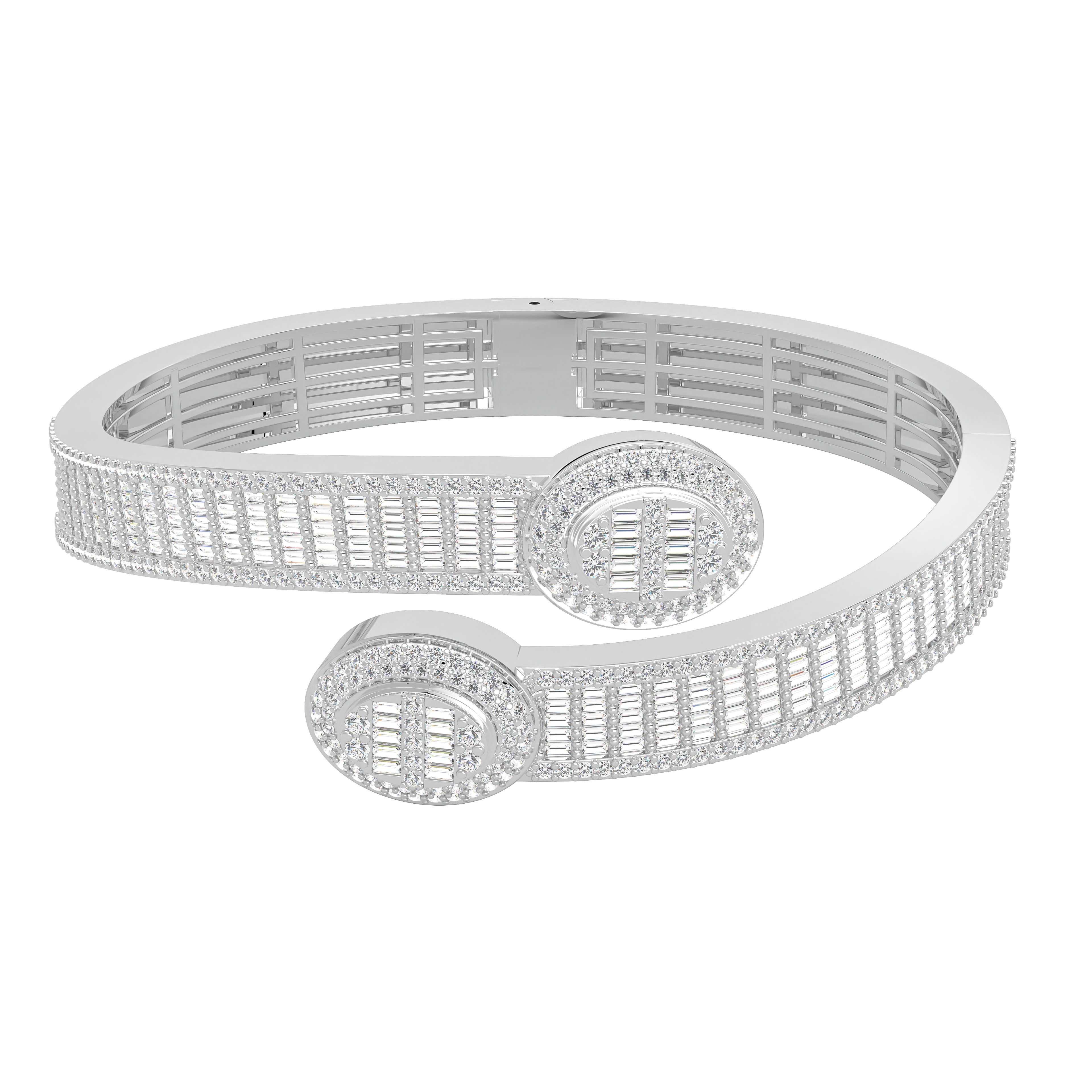 10K White Gold Tw Baguette Bangle Bracelet  5-1/2 Cttw