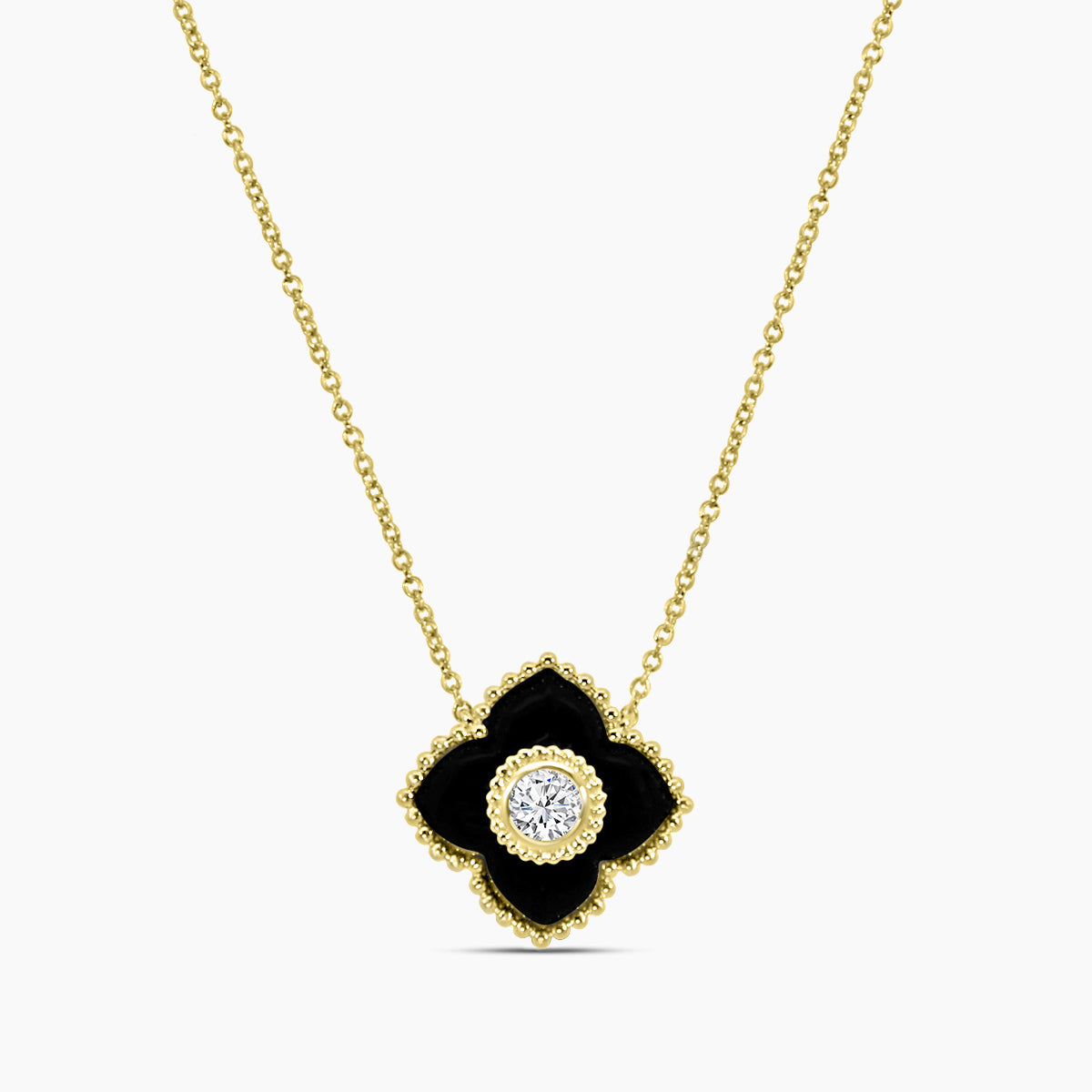 Classic Bezel Set Solitaire 0.20 Ctw Diamond and Onyx Pendant with Chain