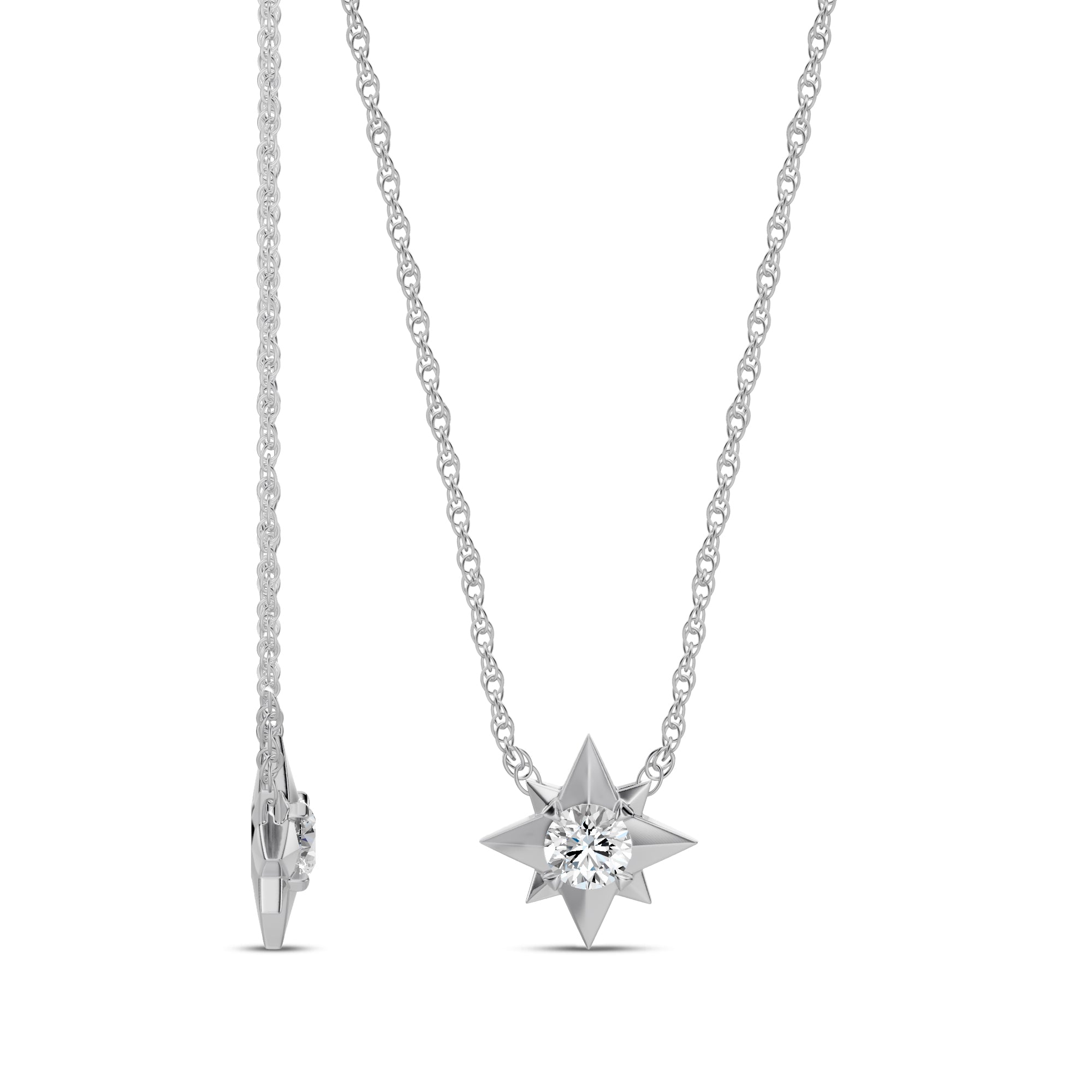14KW 0.20 Ctw Lab Grown Diamond Compass Rose Solitaire Pendant with Chain