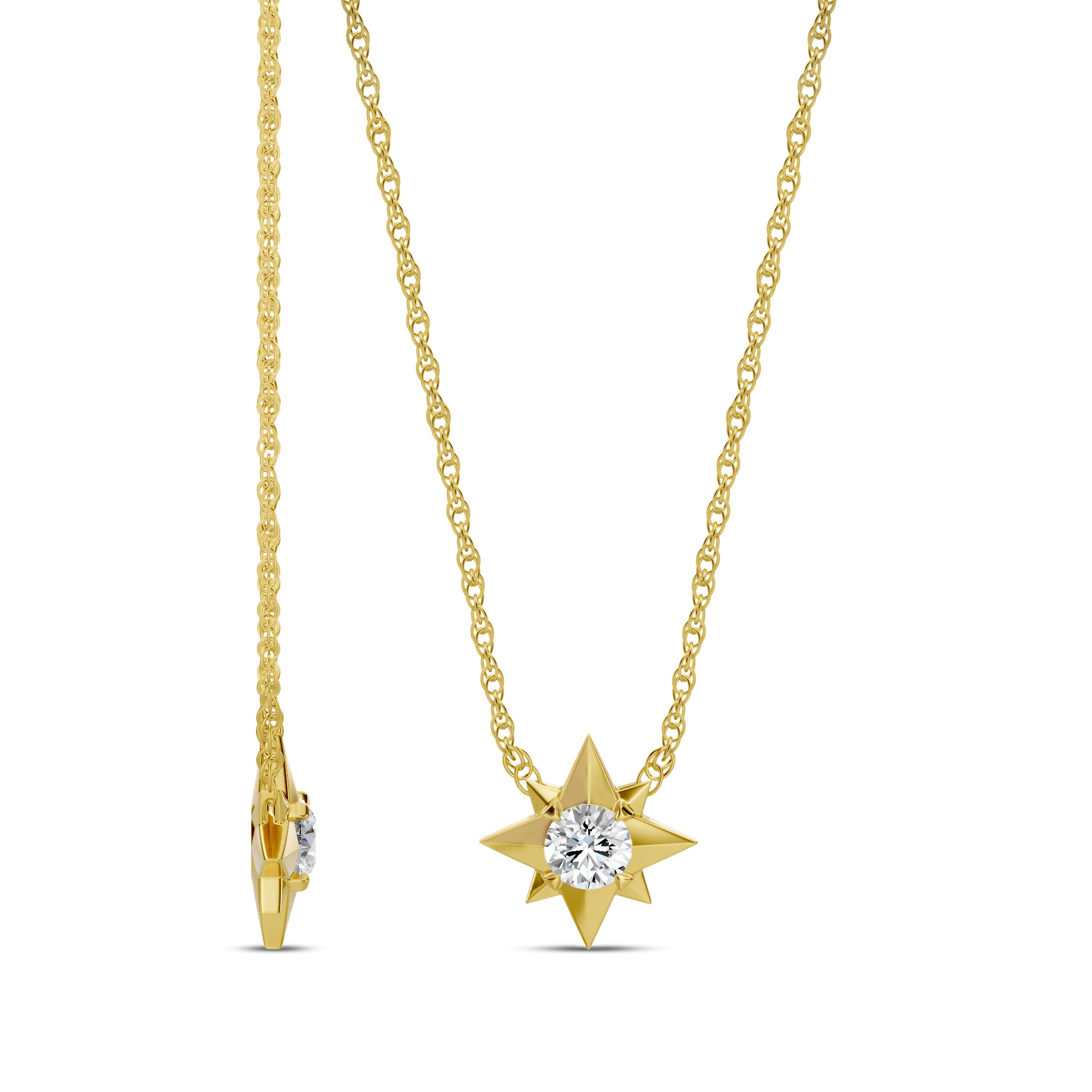 0.20 Ctw Diamond Compass Rose Solitaire Pendant with Chain