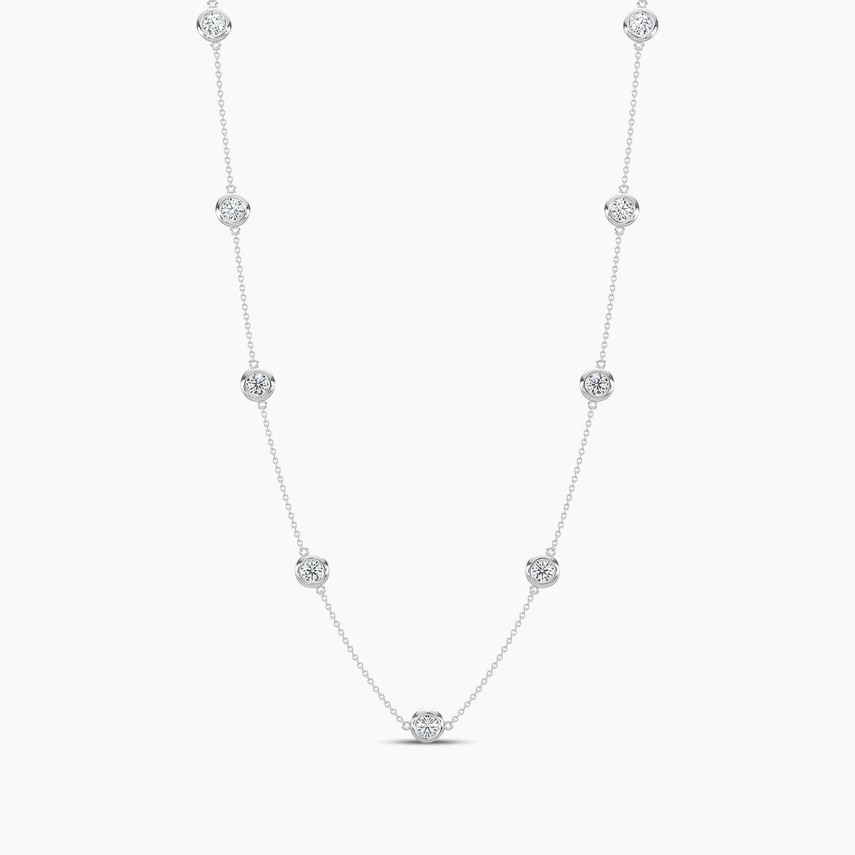 14KY Classic 1.00 Ctw Diamond Station Necklace with 9 Stones