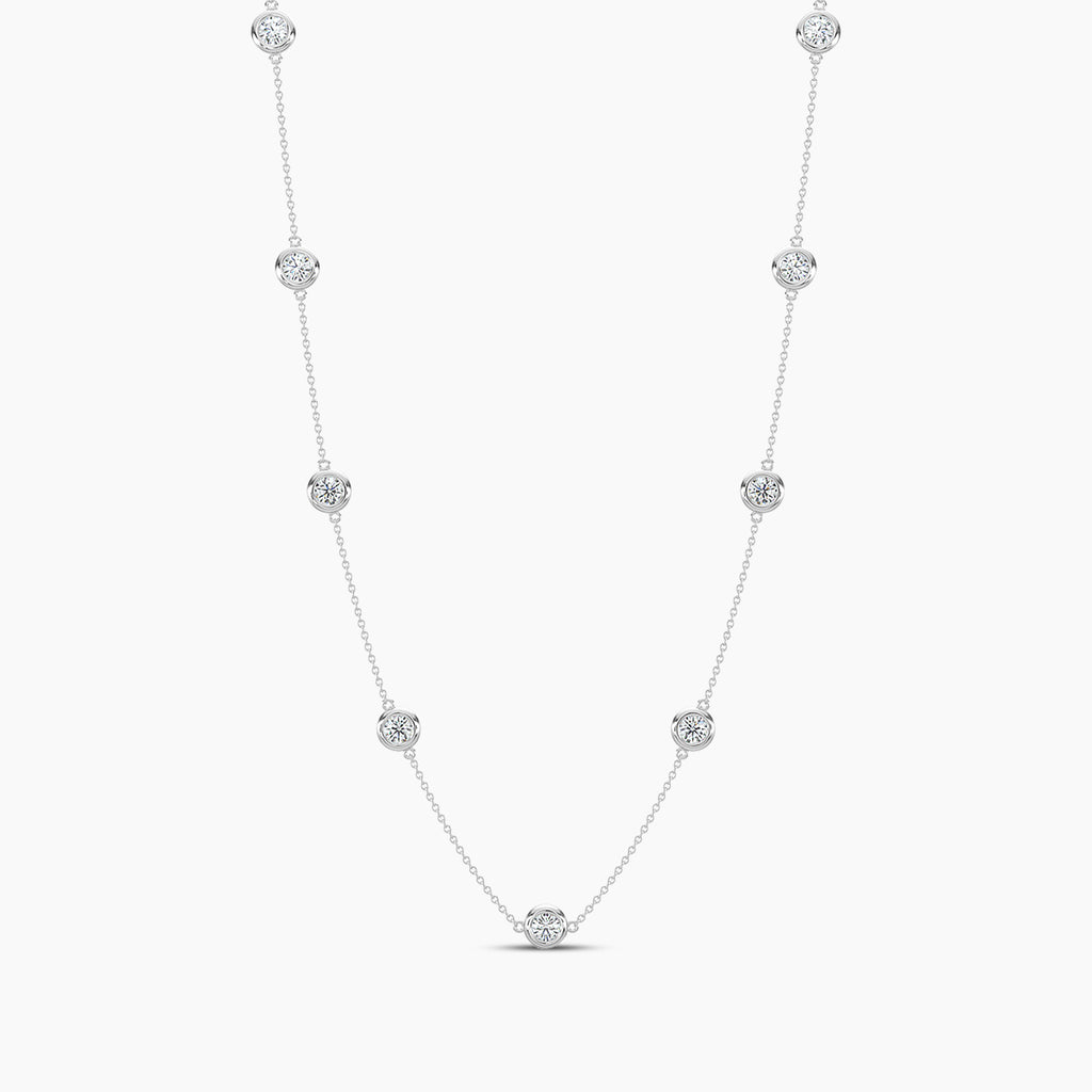 Classic 1.00 Ctw Diamond Station Necklace with 9 Stones