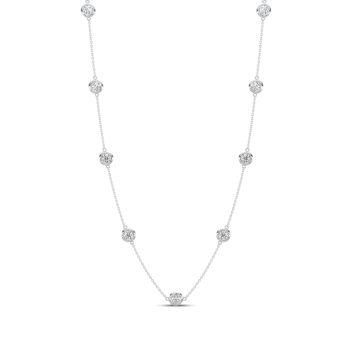 Classic 1.00 Ctw Diamond Station Necklace with 9 Stones