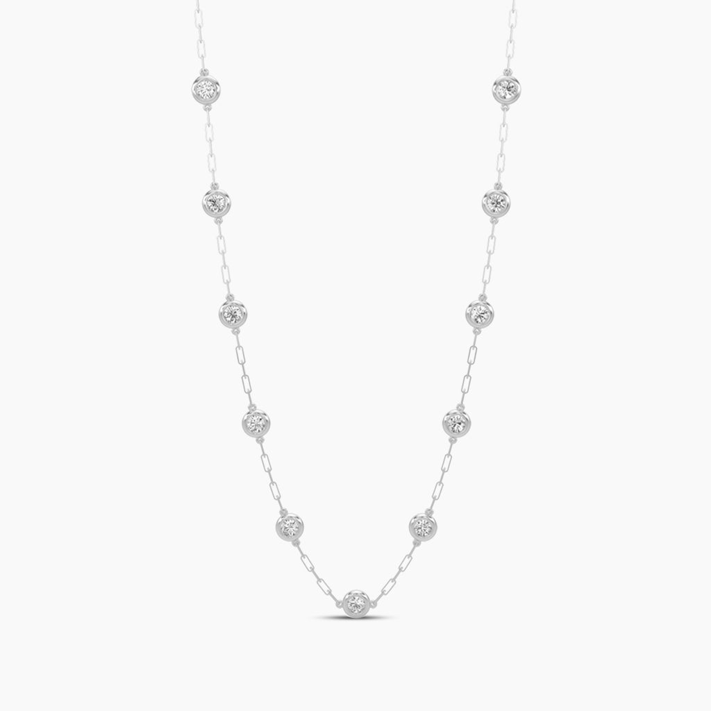 Classic 2.25 Ctw Diamond Station Paper Clip Necklace with 11 Stones