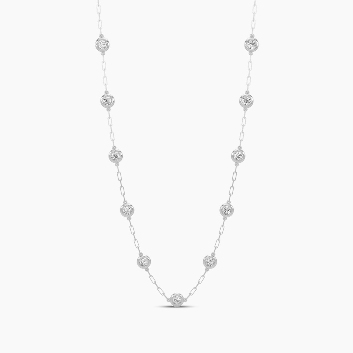 Classic 2.10 Ctw Diamond Station Paper Clip Necklace with 11 Stones