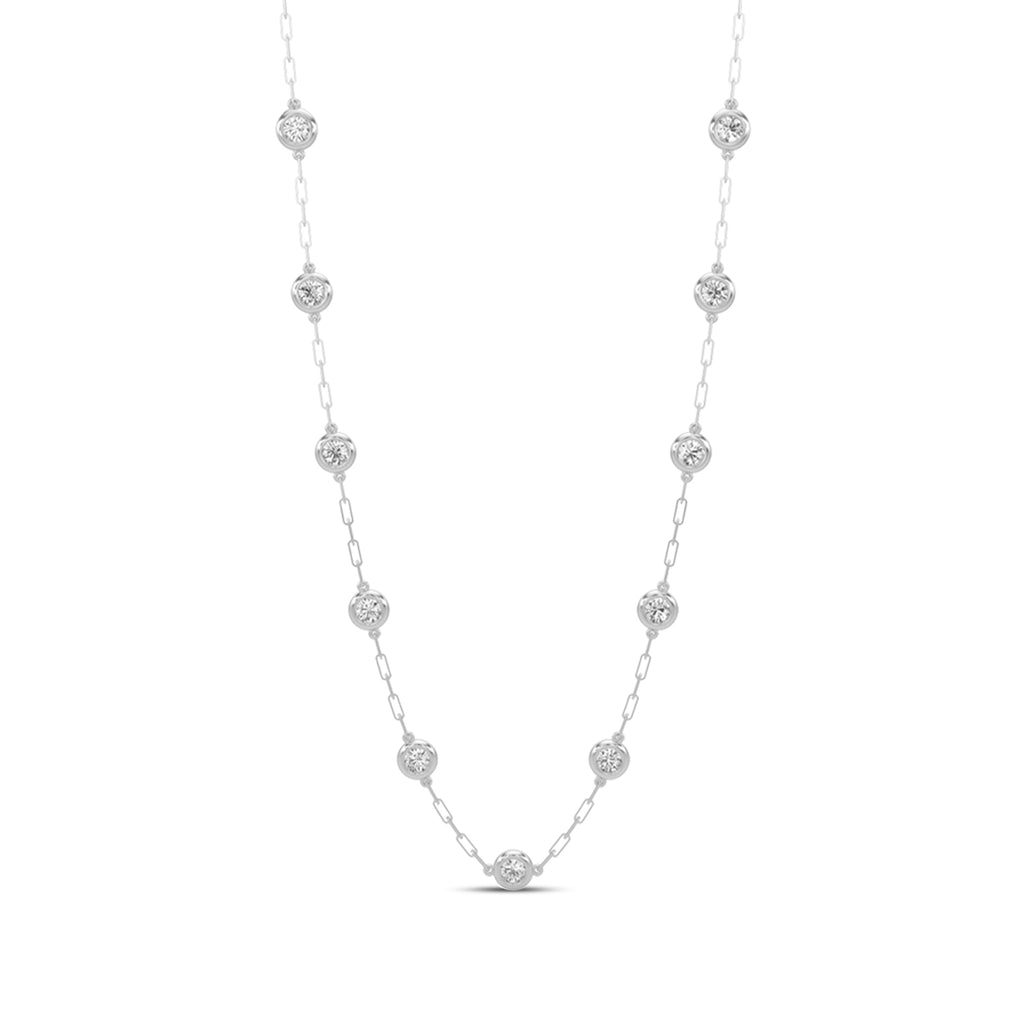 Classic 2.10 Ctw Diamond Station Paper Clip Necklace with 11 Stones