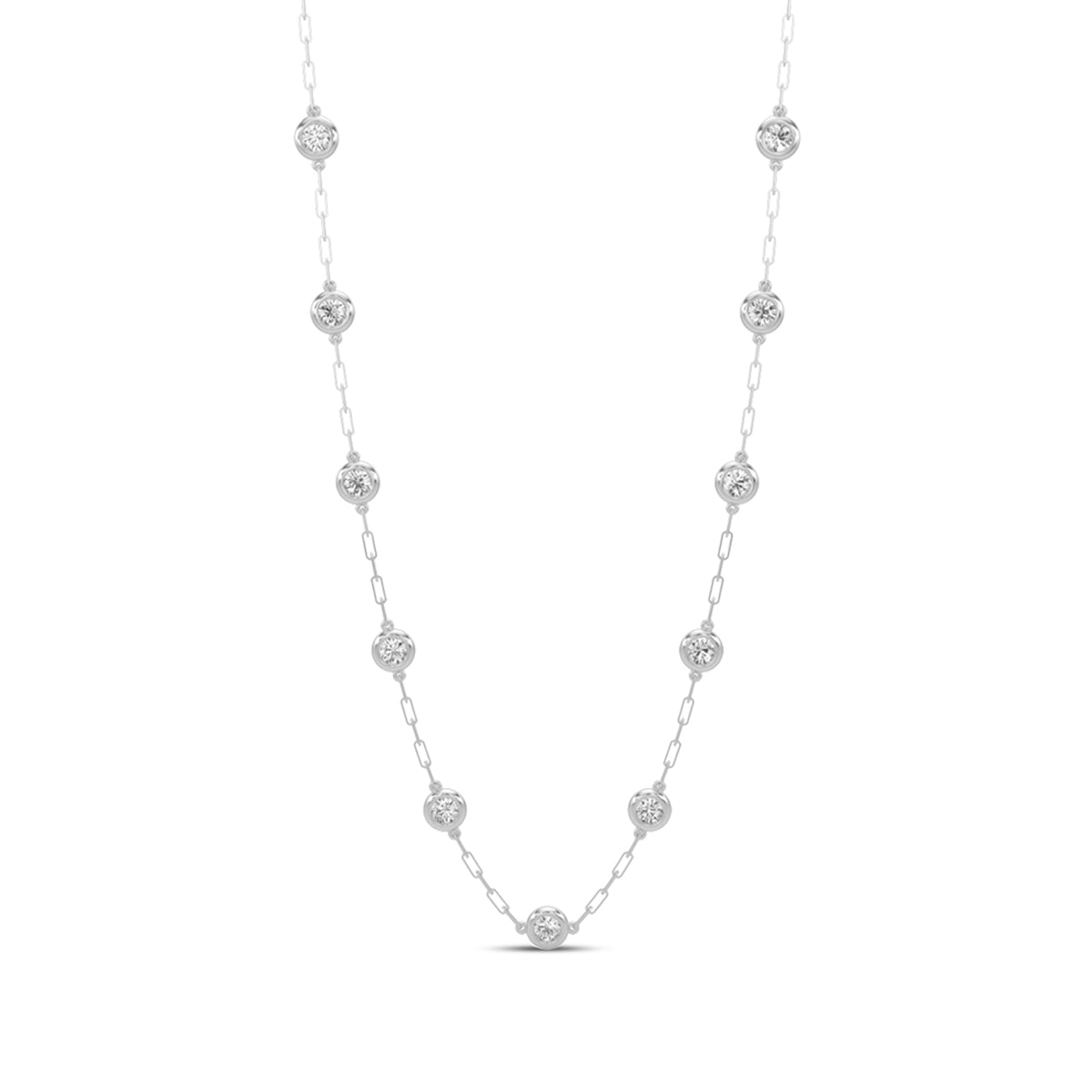 Classic 2.25 Ctw Diamond Station Paper Clip Necklace with 11 Stones