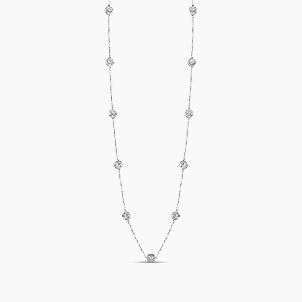 14KW Classic 2.90 Ctw Diamond Station Beaded Necklace with 9 Stones