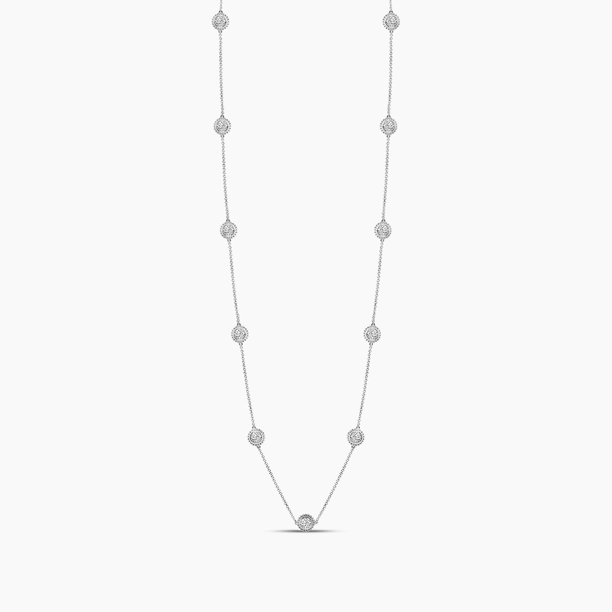 14KW Classic 2.90 Ctw Diamond Station Beaded Necklace with 9 Stones