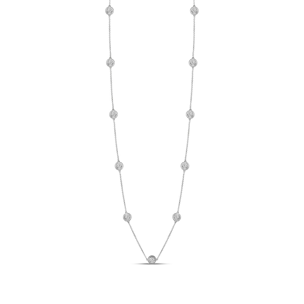 14KW Classic 2.90 Ctw Diamond Station Beaded Necklace with 9 Stones