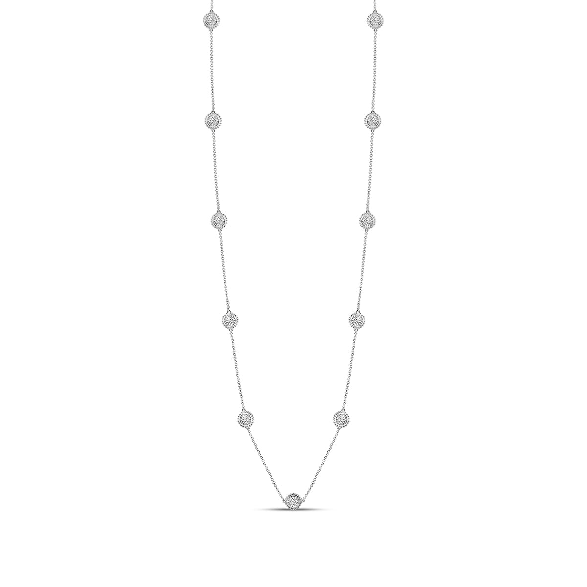 14KW Classic 2.90 Ctw Diamond Station Beaded Necklace with 9 Stones