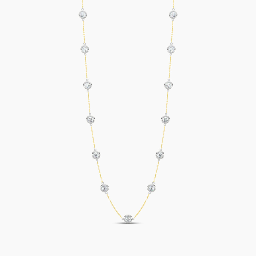 14KY Classic 3.00 Ctw Diamond Station Necklace with 13 Stones