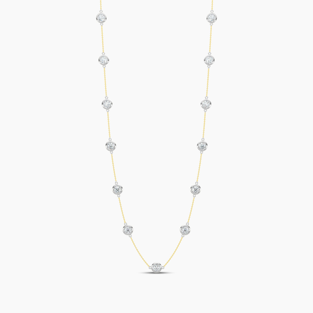14KY Classic 3.00 Ctw Diamond Station Necklace with 13 Stones