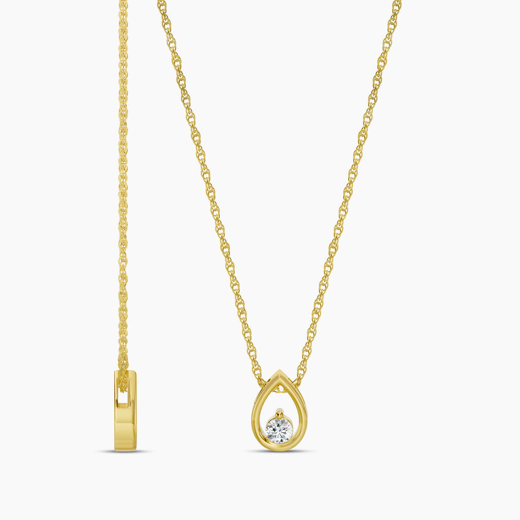 14KY 0.10 Ctw Diamond Pear Shaped Solitaire Pendant with Chain