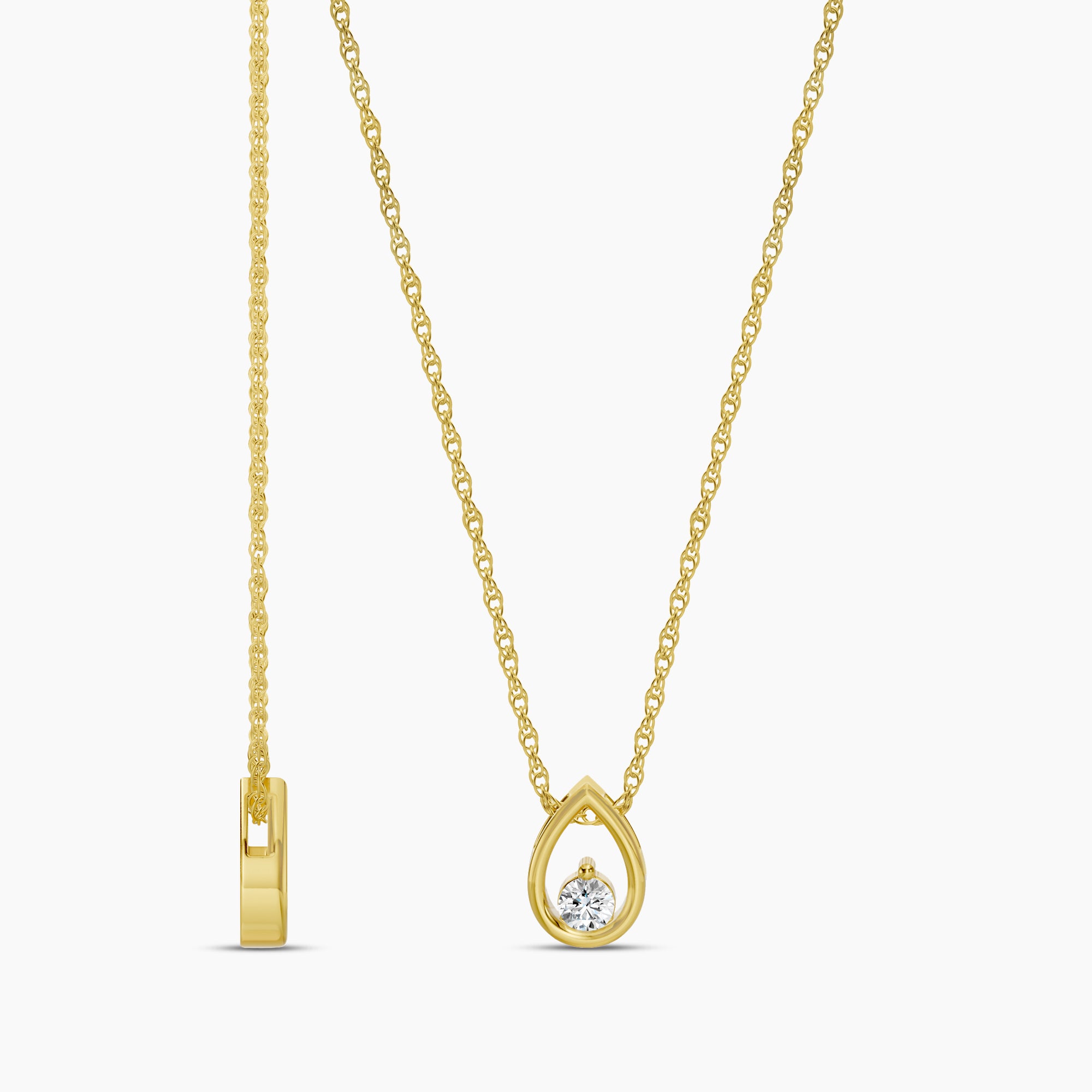 14KY 0.10 Ctw Diamond Pear Shaped Solitaire Pendant with Chain