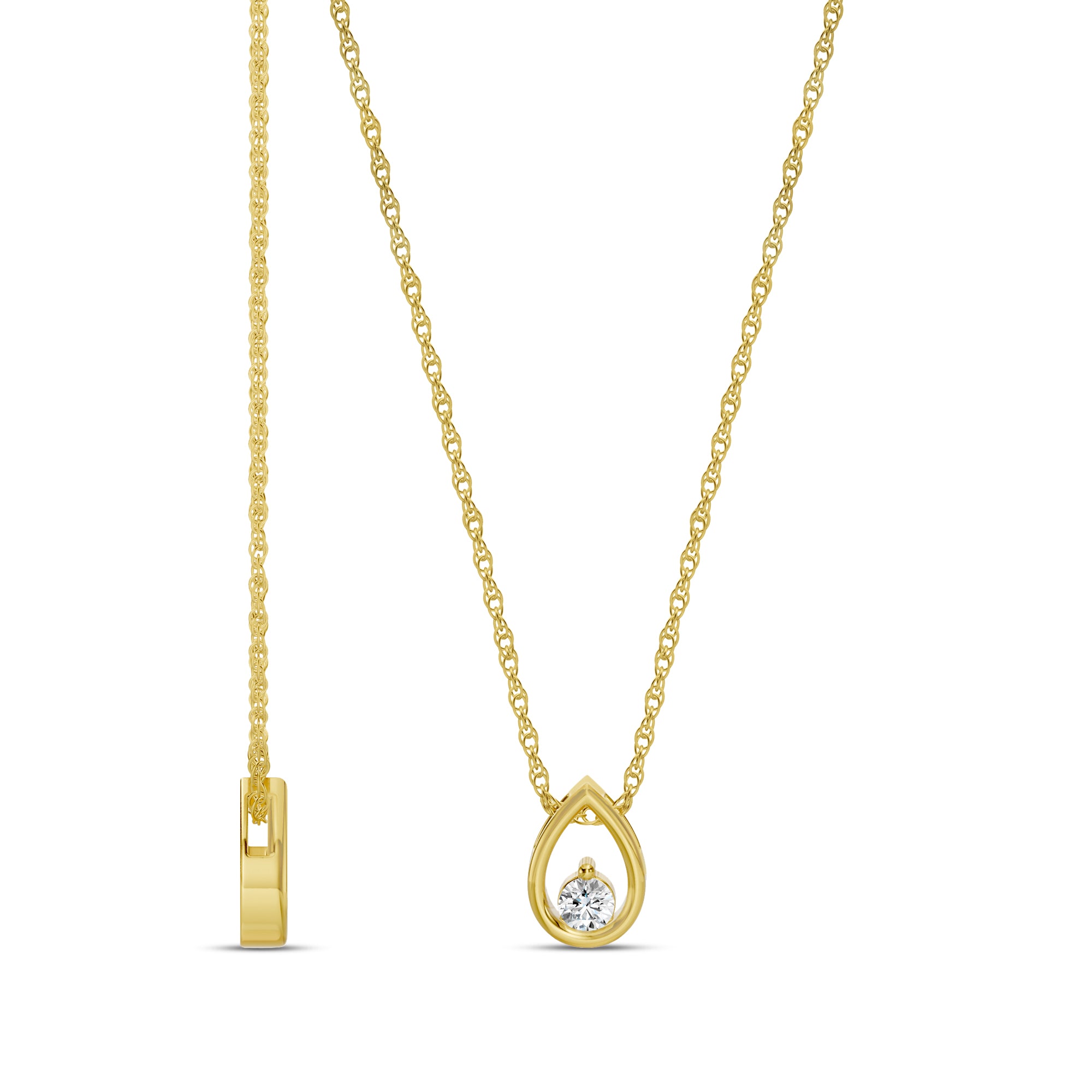 14KY 0.10 Ctw Diamond Pear Shaped Solitaire Pendant with Chain