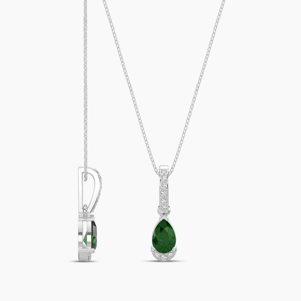 0.05 Ctw Diamond and Emerald Teardrop Pendant with Chain