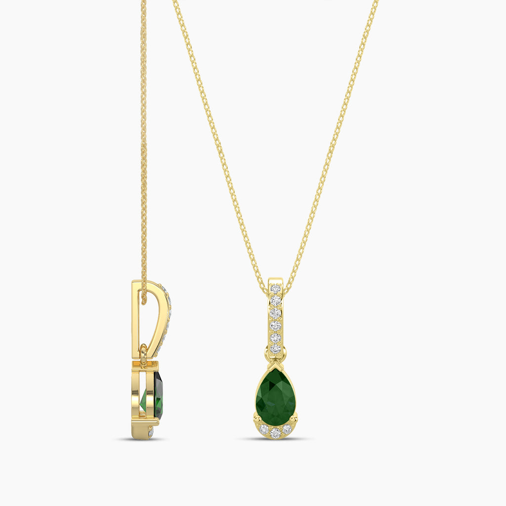 0.05 Ctw Diamond and Emerald Teardrop Pendant with Chain