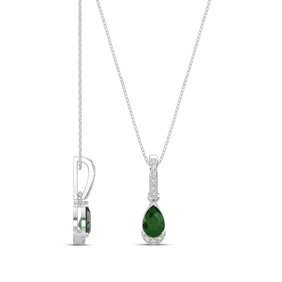 0.05 Ctw Diamond and Emerald Teardrop Pendant with Chain