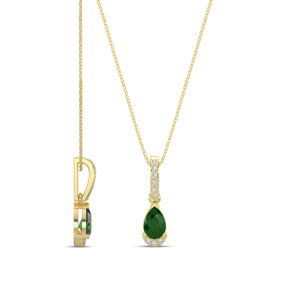 0.05 Ctw Diamond and Emerald Teardrop Pendant with Chain