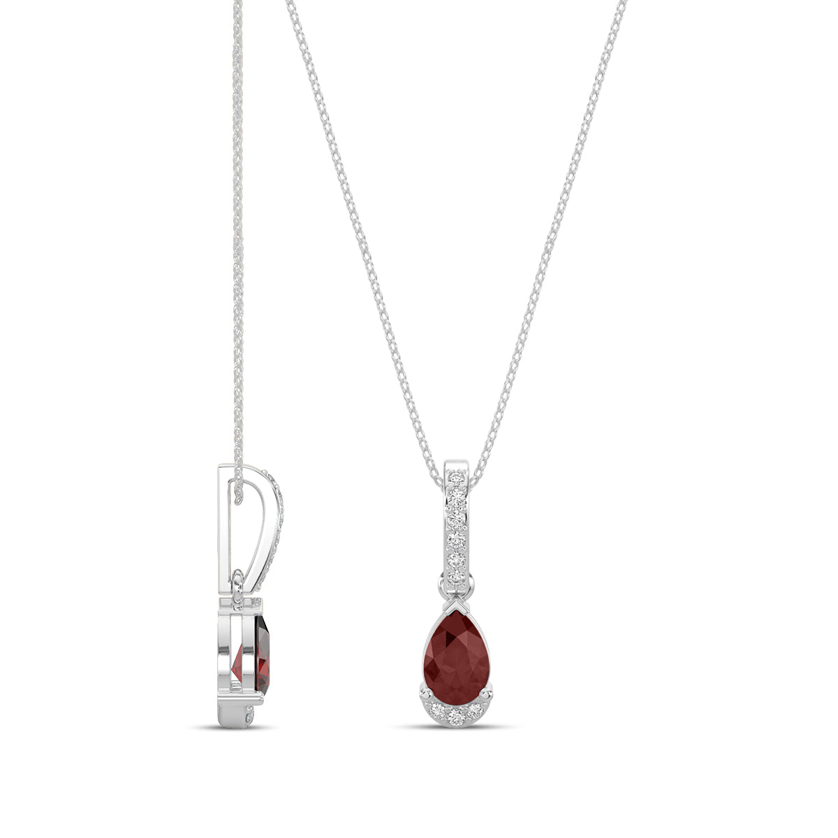0.05 Ctw Diamond and Ruby Teardrop Pendant with Chain