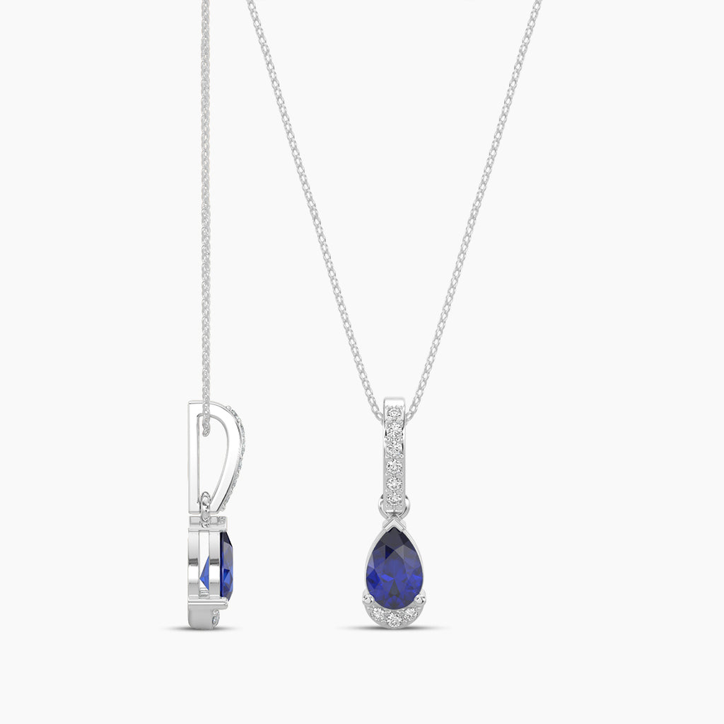 0.05 Ctw Diamond and Sapphire Teardrop Pendant with Chain