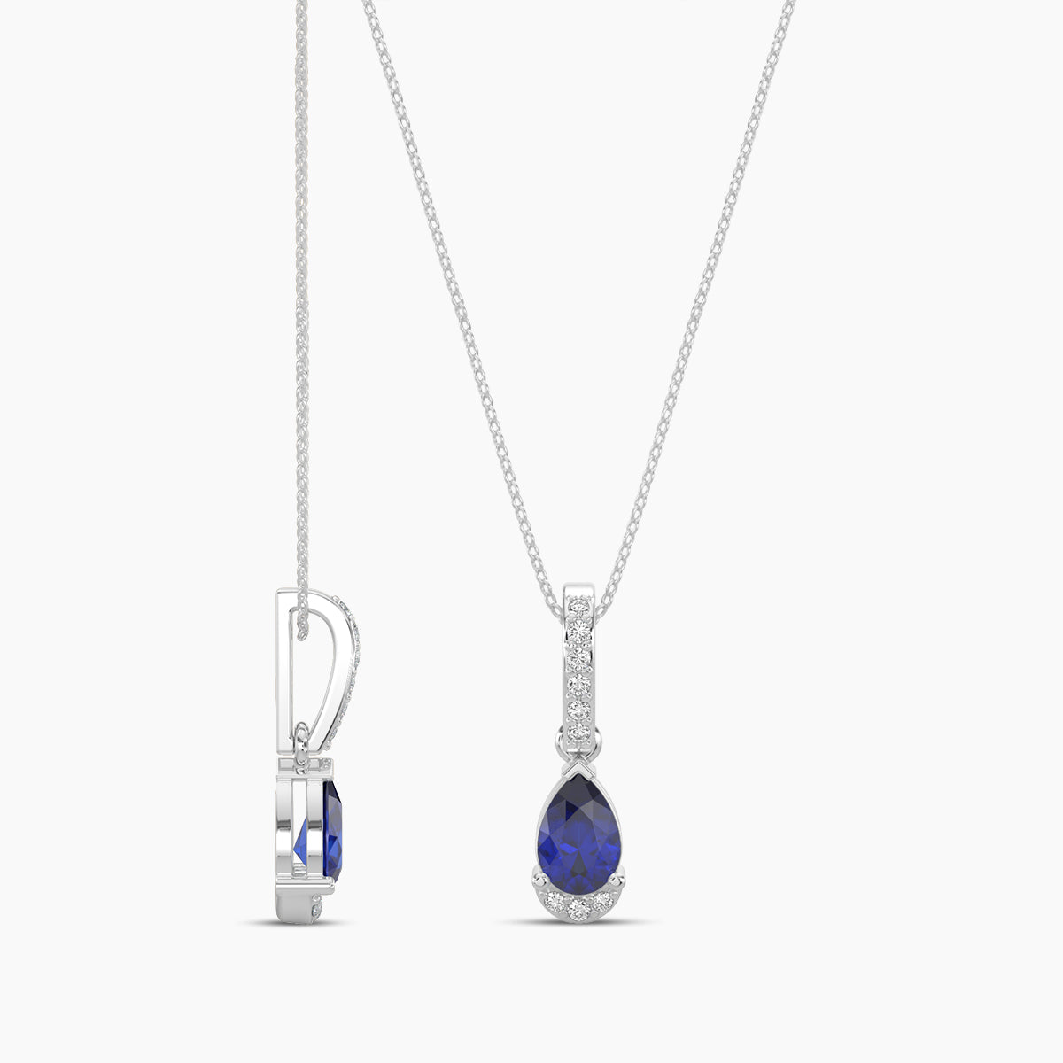 0.05 Ctw Diamond and Sapphire Teardrop Pendant with Chain