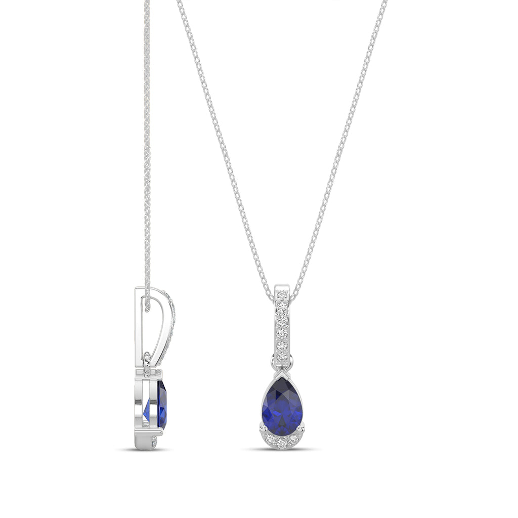 0.05 Ctw Diamond and Sapphire Teardrop Pendant with Chain