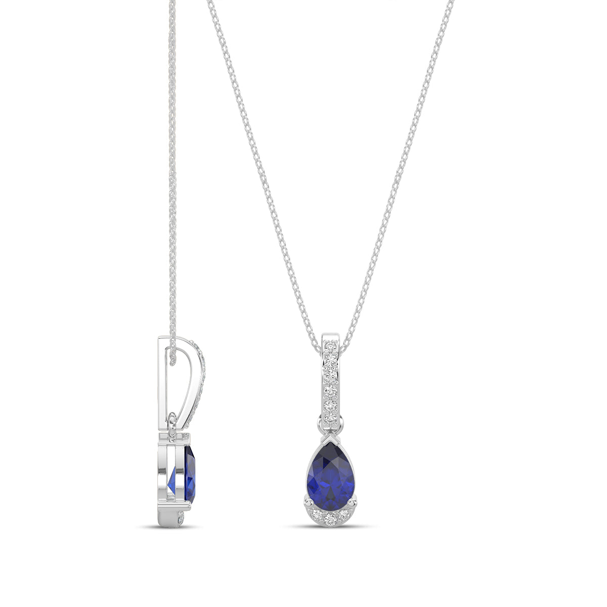 0.05 Ctw Diamond and Sapphire Teardrop Pendant with Chain