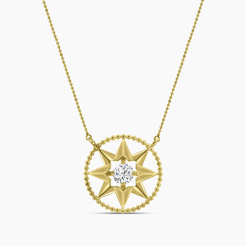 0.50 Ctw Diamond Compass Star Solitaire Pendant with Chain