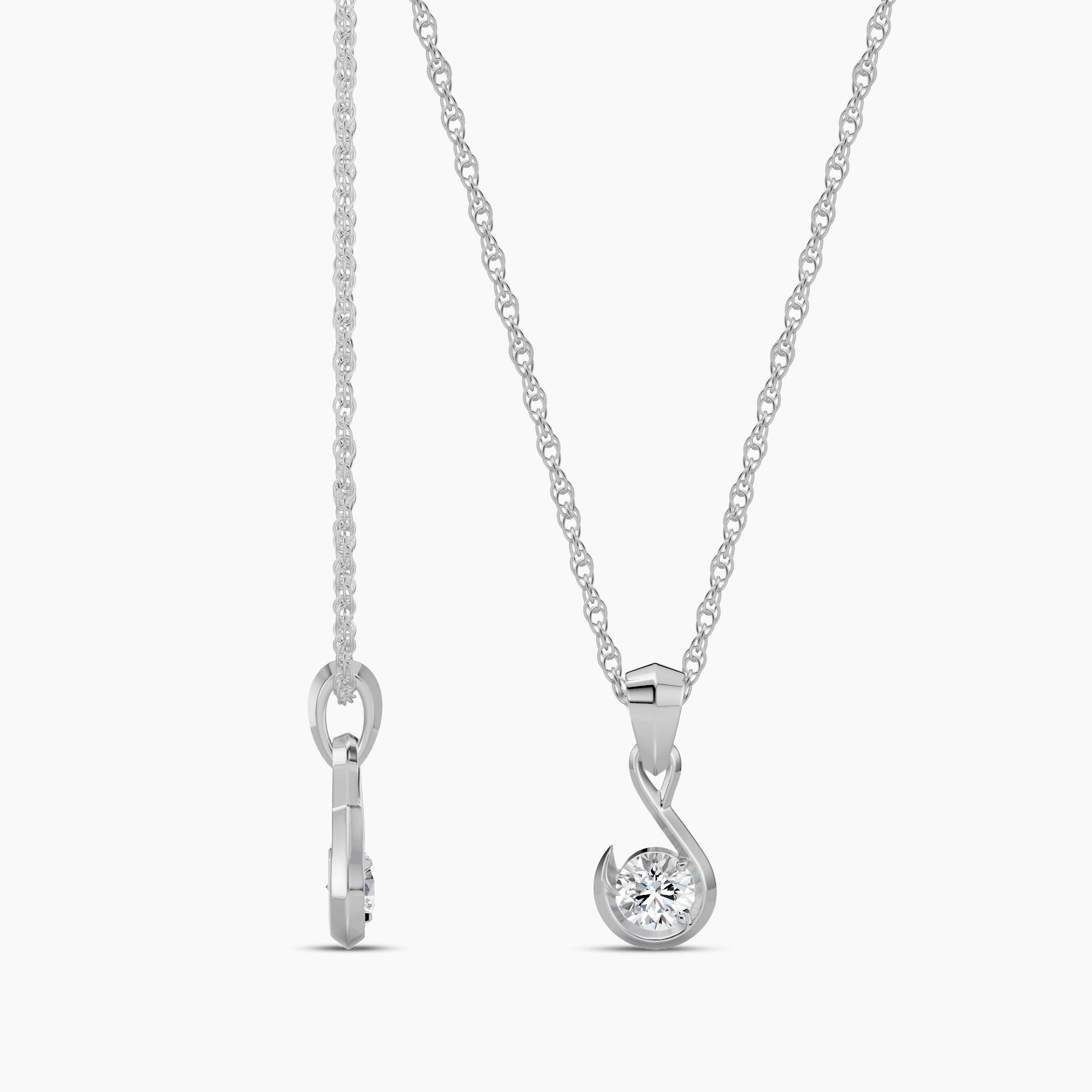 14KY 0.20 Ctw Lab Grown Diamond Hook Solitaire Pendant with Chain