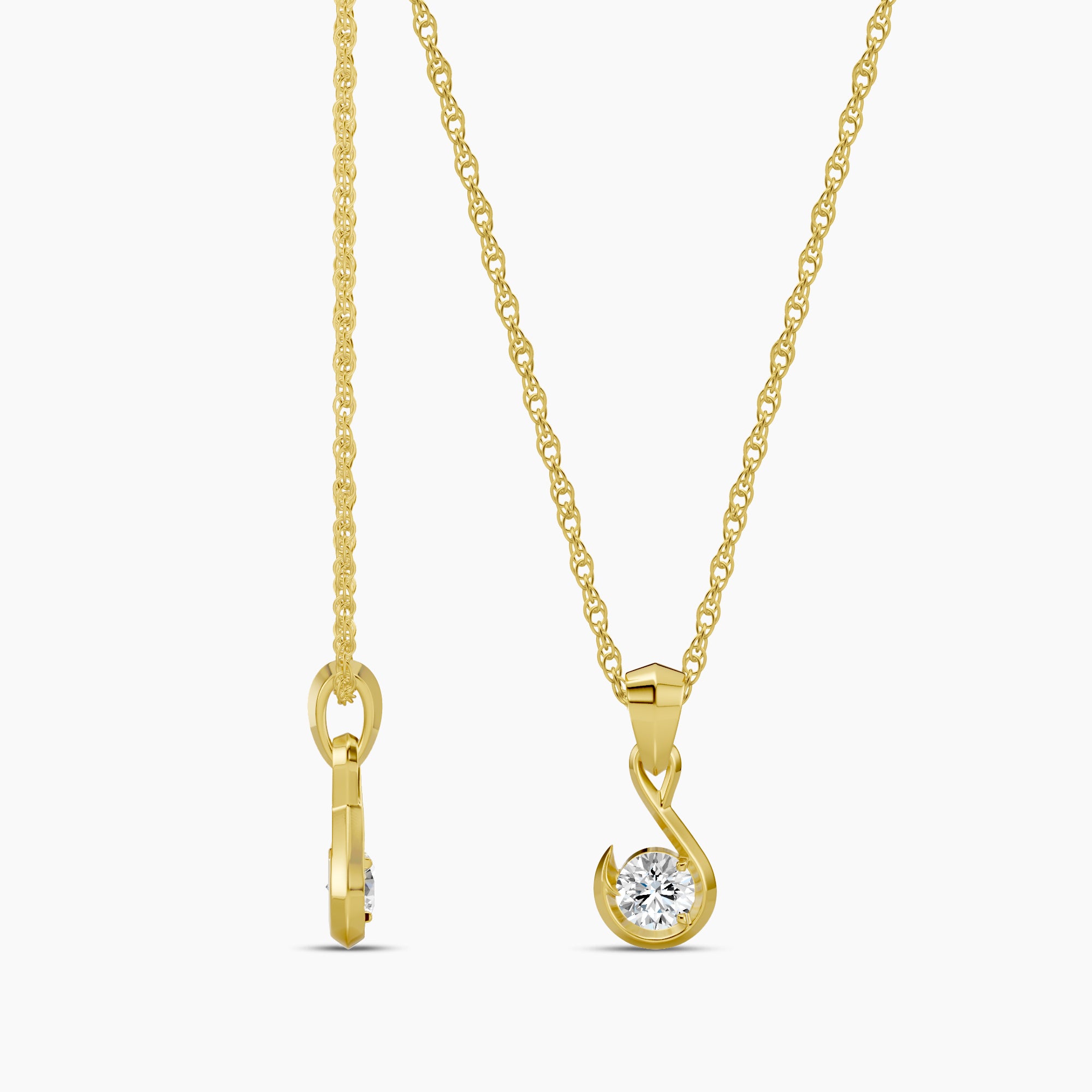 14KY 0.20 Ctw Lab Grown Diamond Hook Solitaire Pendant with Chain