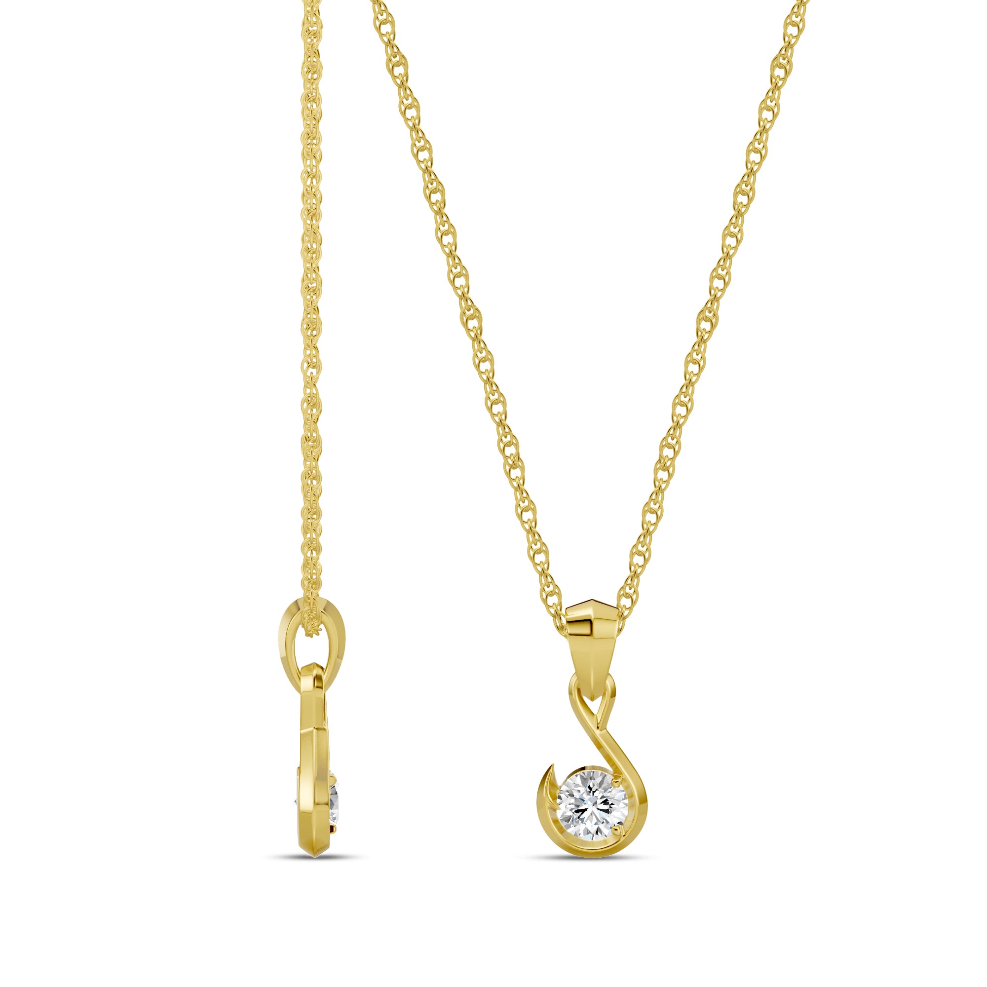 0.20 Ctw Lab Grown Diamond Fish Hook Solitaire Pendant with Chain