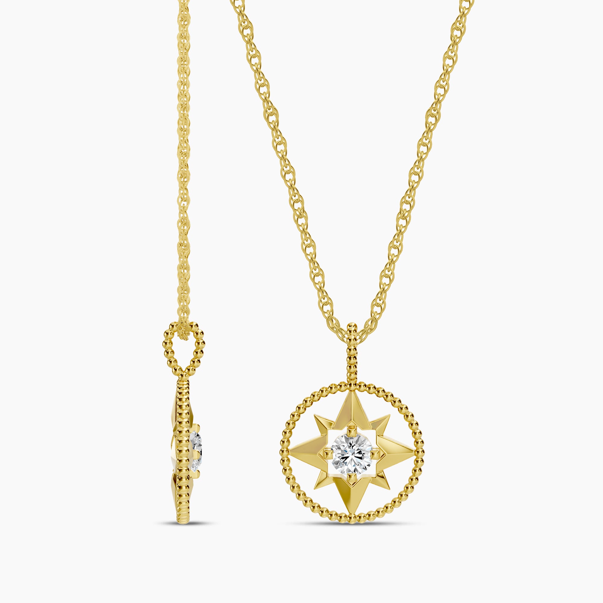 0.20 Ctw Lab Grown Diamond Compass Rose Solitaire Pendant with Chain
