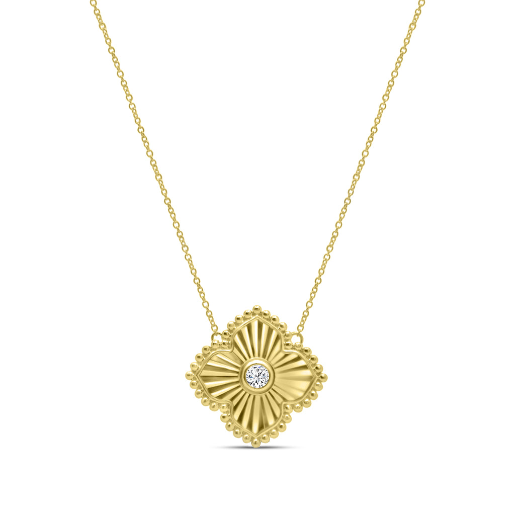 Classic Bezel Set Solitaire 0.25Ctw Diamond Clover Shape Necklace