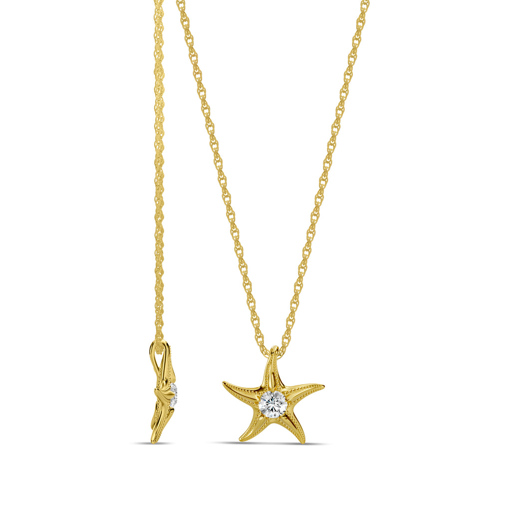 14KY 0.20 Ctw Lab Grown Diamond Starfish Solitaire Pendant with Chain