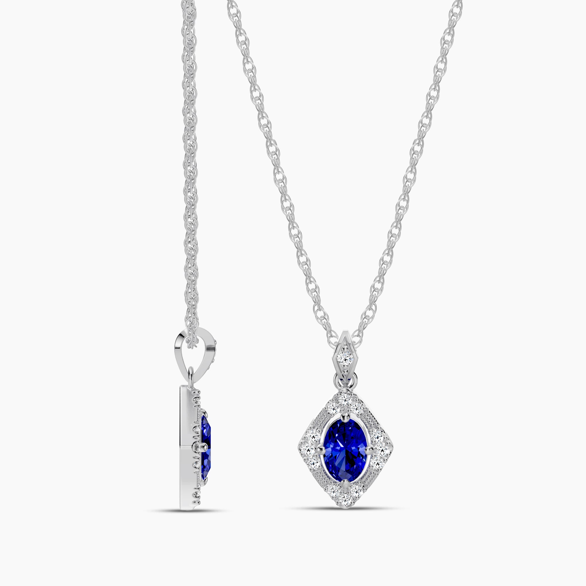 14KW 0.07 Ctw Classic Diamond Pendant (6X4 Oval Sapphire Center)