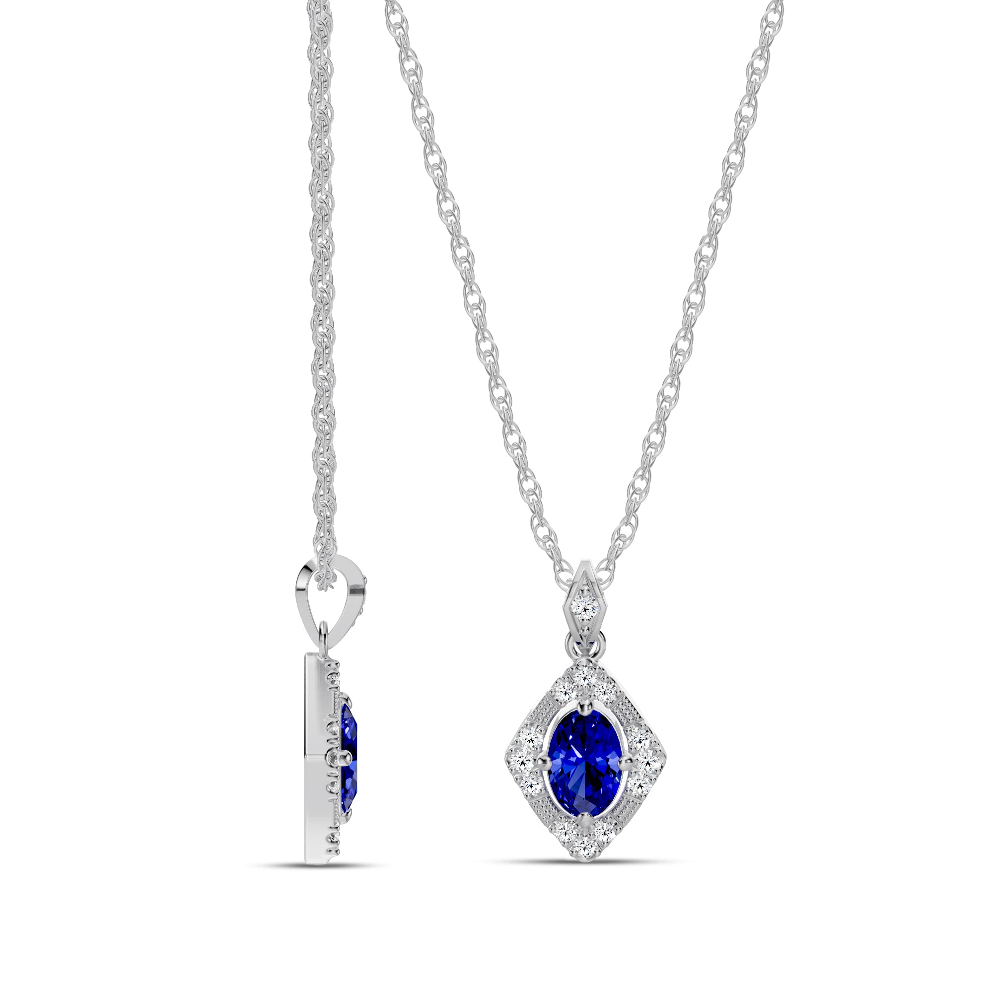 14KW 0.07 Ctw Classic Diamond Pendant (6X4 Oval Sapphire Center)