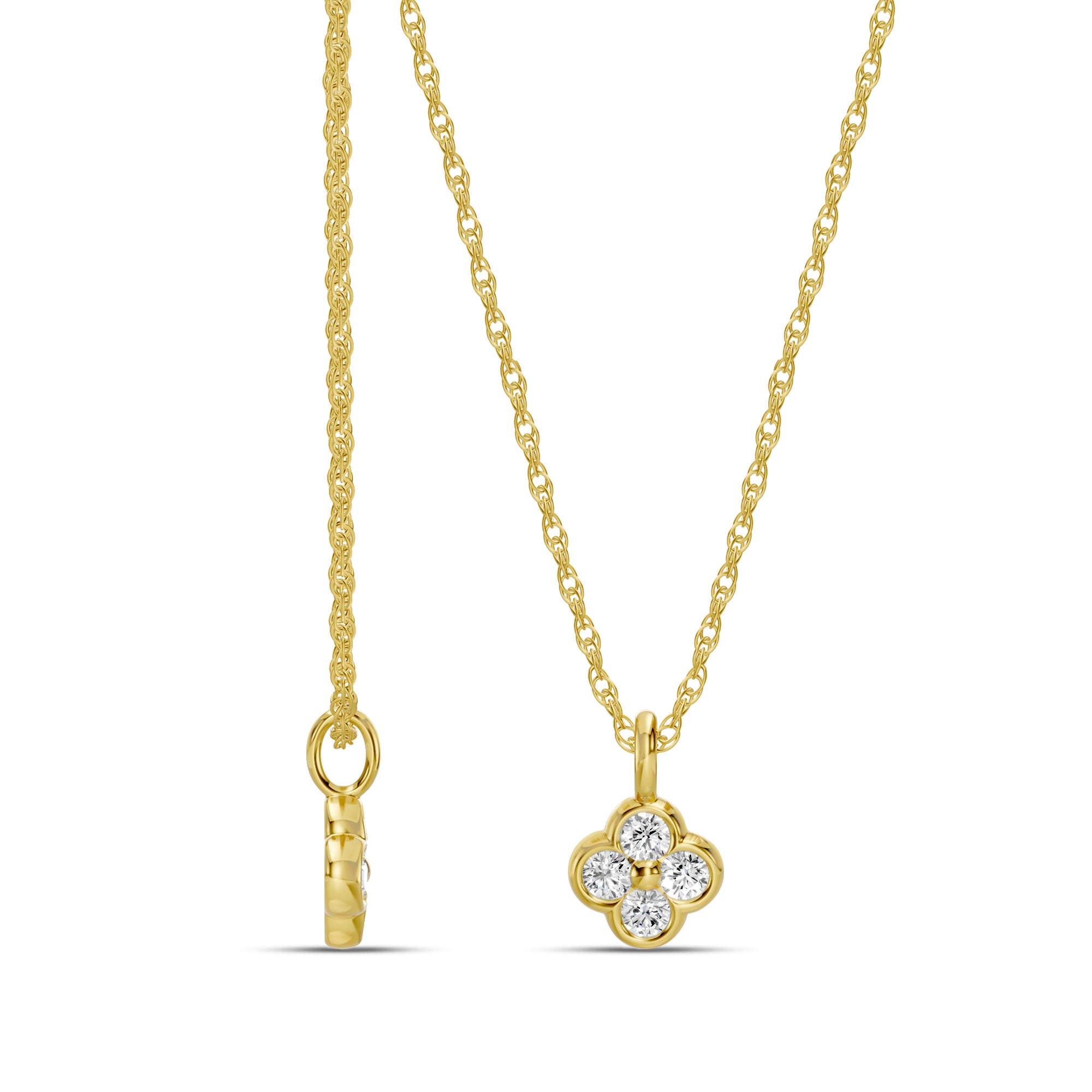 14KY 0.20 Ctw Diamond Clover Pendant with Chain