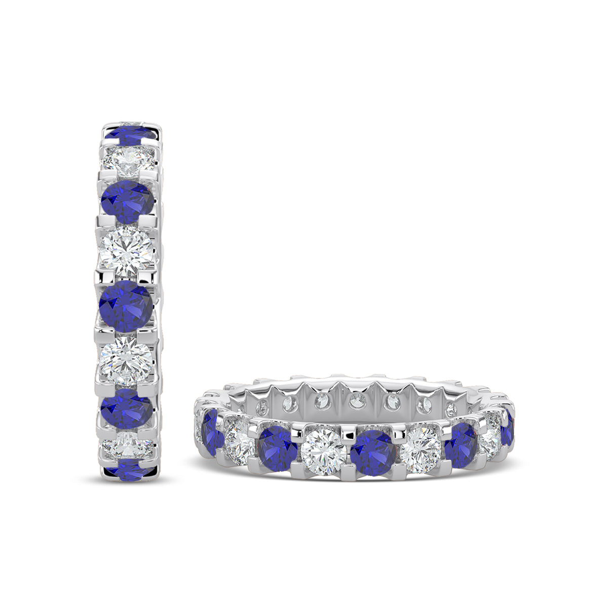 0.90 Ctw Diamond Band in U-Prong Setting with Alt Round Sapphire
