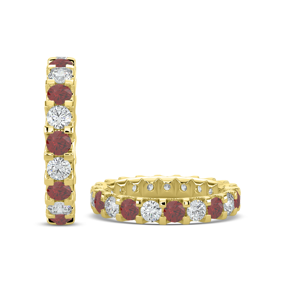 0.90 Ctw Diamond Band in U-Prong Setting with Alt Round Ruby