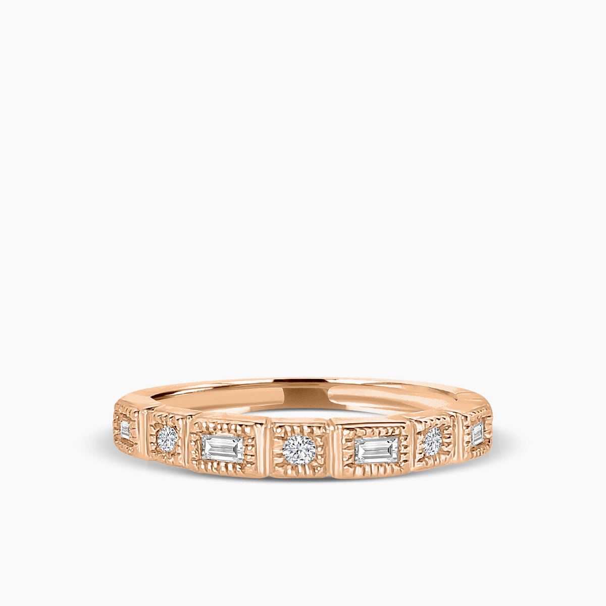 0.21 Ctw Squared and Baguette Bezel with Milgrain Diamond Band