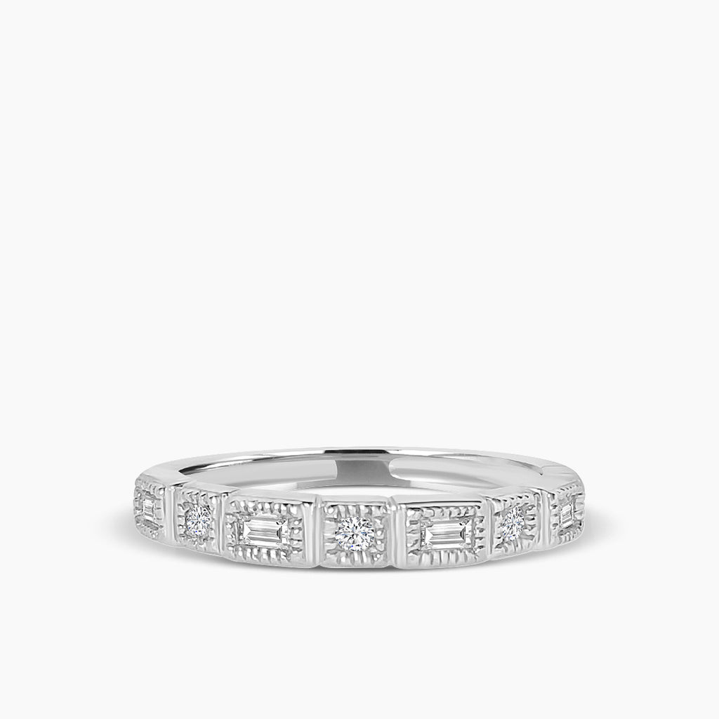 0.21 Ctw Squared and Baguette Bezel with Miligrain Diamond Band