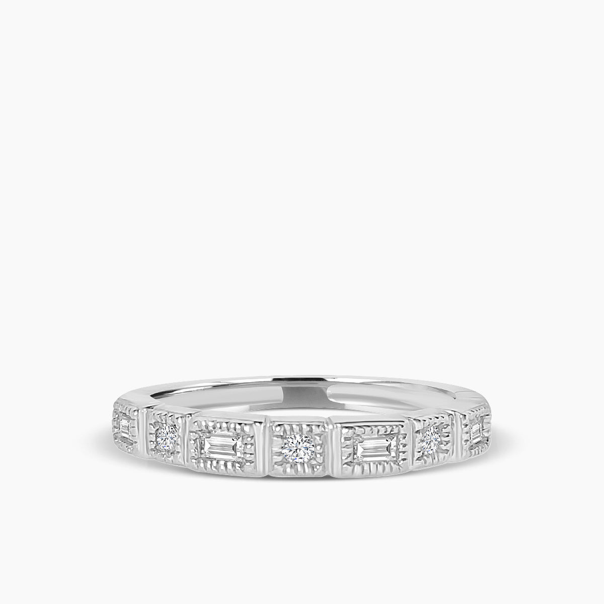 0.21 Ctw Squared and Baguette Bezel with Miligrain Diamond Band